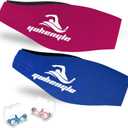 Swimming Headband for Adults - 2 Pairs Waterproof Ear Plugs & Adjustable Swim Ear Band,Keep Water Out and Hold Earplugs in - Water Headband for Surfing, Diving, Pool, Showering, and and Beach (1 Count (Pack of 4), 16+ Years/Adults---blue + Rose Red)