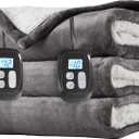 LaffyLo Electric Heated Blanket King Size 90 x 100, Dual Control, Fast Heating Blanket, Dual-Sided Flannel Sherpa, 10 Heat Settings, 1-12 Hour Auto Off, Machine Washable, Light Grey