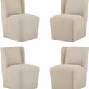 KISLOT Upholstered Dining Chairs Set of 4 with Casters, Wingback Modern Side Armless Deskchair with Rollers for Diningroom Bedroom Livingroom Reading Room, Sand Fabric