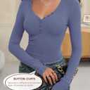 Prettywear Women Long Sleeve Henley Shirts V Neck Button Tight Slim Fitted Top Going Out Tees 2025 Trendy Spring Fall (L)