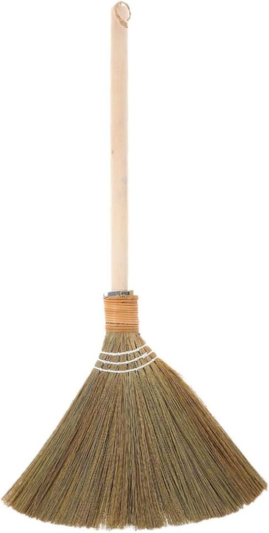Natural Corn Whisk Broom Handwoven Traditional Vietnamese Soft Bristle Sweeper with Handle for Indoor Floor Cleaning in Living Room Kitchen Bedroom