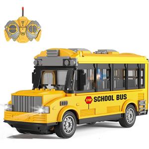 RC School Bus - Remote Control Car Vehicles, 2.4G Opening Doors City Buses Toy Classic Baby Vehicle, Remote Control Car with LED Lights School Bus Toy, Gift for Children Kids Boys Girls Age 3-6