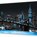 DZL Art Q70962 Canvas Wall Art New York Manhattan Night View Black White and Blue New York Brooklyn Bridge Cityscape Night Building Picture Poster Print Framed for Bedroom Home Decorations