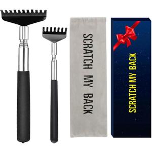 Oversized Back Scratcher Set, 2 Pack Portable Extendable Stainless Steel Telescoping Massage Tool, Gift/Stocking Stuffers for Men Women (Black)