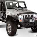 Bushwacker Jeep Flat Style Front & Rear Fender Flares | 4-Piece Set, Black, Textured Finish | 10919-07 | Fits 2007-2018 Jeep Wrangler JK 2-Door
