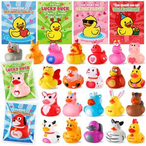 24 Pcs Rubber Ducks with Valentines Day Cards for Kids School Classroom, Valentines Theme Rubber Ducks in Bulk, Valentines Day Gifts for Kids Classroom Exchange Prizes, Valentines Day Party Favors