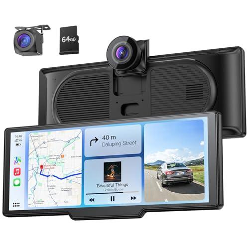 9.26" Carplay Screen with 4K Dash Cam & HD Backup Camera, Wireless Portable Car Play Screen for Apple CarPlay & Android Auto, OTA, Bluetooth 5.0, Mirror Link, Voice Control, GPS Navigation, FM