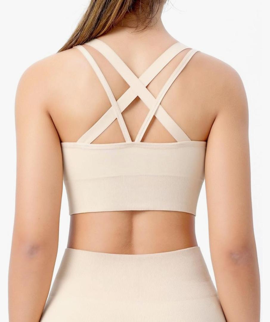 Sports Bras for Women, Criss-Cross Back, Adjustable Wire-Free Medium Support Workout Bra with Removable Cups, XXL