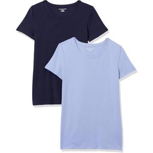 Amazon Essentials Women's Classic-Fit Short-Sleeve Crewneck T-Shirt, Multipacks (Medium, Navy/Purple)