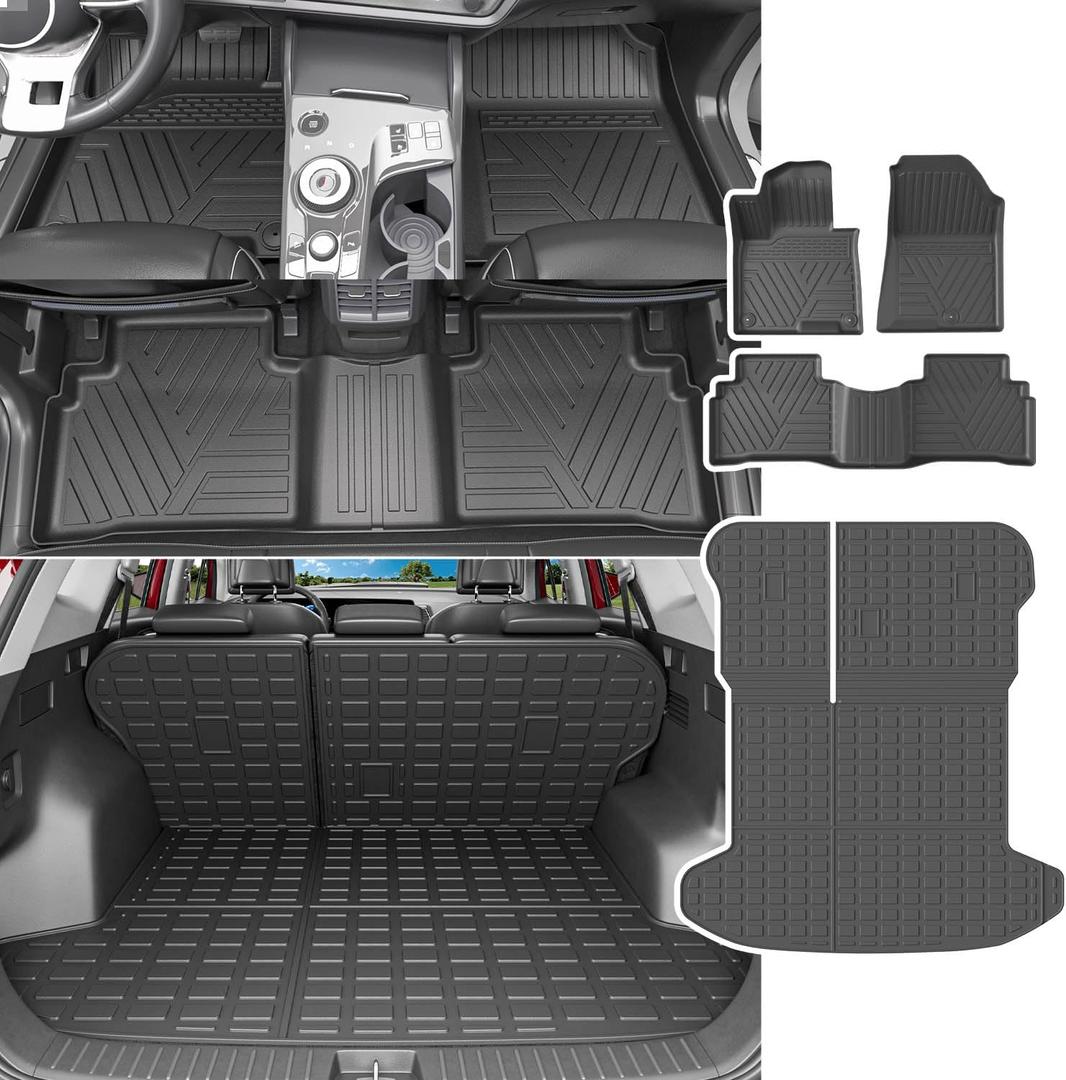 powoq Floor Mat Compatible with 2023-2025 Kia Sportage Fuel Cargo Liner with Backrest Mat TPE Replacement for 2023-2025 Kia Sportage Accessories (Trunk Mat with Backrest Mat+Floor Mat)
