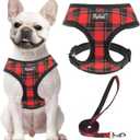 PUPTECK Soft Mesh Dog Harness and Leash Set Pet Puppy Cat Comfort Padded Vest No Pull Harnesses, Red&Black, L (L (NECK: 17", CHEST: 18.8"-24"))