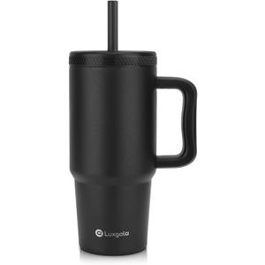 Kids 24 oz Tumbler with Handle, Leak-Proof Screw-On Lid with Removable Silicone Straw, Spill Proof, Reusable Stainless Steel Insulated Water Bottle, Gift for Boys Girls Adults, Black