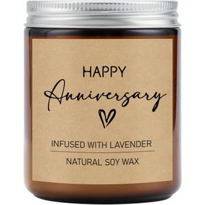 Happy Anniversary Candle Gifts, Gift for Couple Anniversary, Romantic Gifts for Her, Him, Girlfriend, Boyfriend, Wife, Husband, 7oz Soy Wax Lavender Scented Candle, Aniversario Gift for Her