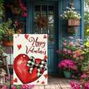 2 x Valentines Day Hearts Garden Flag 12x18 Inch Double Sided Small Burlap Love Red Buffalo Plaid Bowknot Holiday Heart Outside Yard Decoration (RMQ-925)