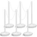 Geiserailie 6 Pack 34" Traffic Delineator Posts with 5FT Chains White Safety Barrier Posts Portable Traffic Cones Detachable Warning Bollard for Parking Lot Driveway Construction Work Crowd Control