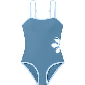 Shallmu Girls Swimsuit Color Block Adjustable Straps One Piece Summer Bathing Suit for Girls 9-10Years