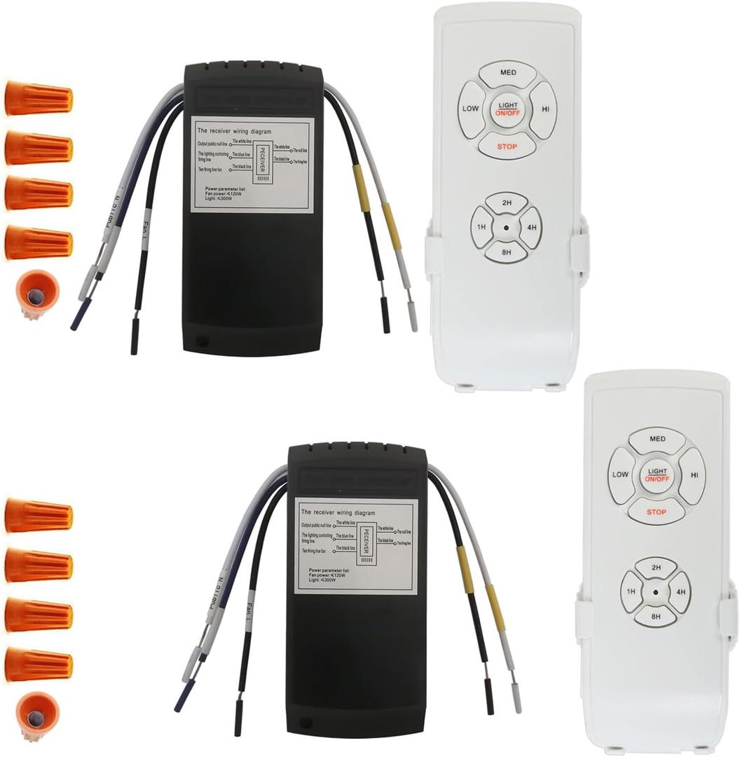 2 Pack Universal Ceiling Fan Remote Control Kits,Fan Speed,Light and Timing 3 in 1 Wireless Remote for Hunter Honeywell Harbor Breeze and Other Ceiling Fan Lamps