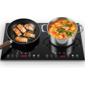 Portable Induction Cooktop 2 Burner - 1800W Double Induction Cooker with 8 Power Settings, 4 Pre-Set Modes, Ultra Thin Design, Sensor Touch Control, Child Safety Lock & Timer | Electric Cooktop, 23 Inch
