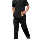Mens Two Piece Summer Outfit Ribbed Short Sleeve Shirt and Drawstring Pants Men Beach Outfits Sets Loungewear For Travel Sleepwear Pajamas Set with Pockets Walking Suits For Men Black M