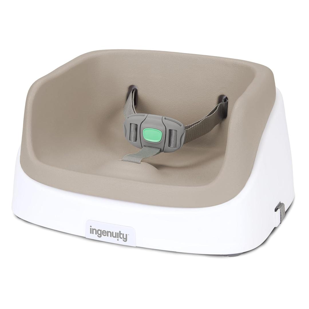 Ingenuity SmartClean Toddler Booster Seat for Dining Table with 3-Point Harness Straps, Oat