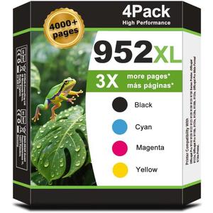 952XL 952 Ink Cartridges Black Color Combo Pack Compatible for HP 952 XL for HP952 Work for OfficeJet Pro 8710 7740 8720 8725 8210 8715 8702 8740 7720 8730 8735 8736 8740 Cyan Magenta Yellow(4-Pack)
