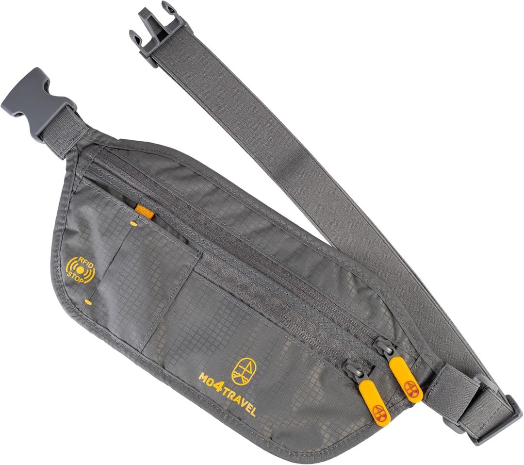 Travel Money Belt - Slim Passport Holder and RFID Travel Wallet - Anti Pickpocket Travel Pouch for Passport and Documents, Cash, Credit Cards, Keys and More (Grey)