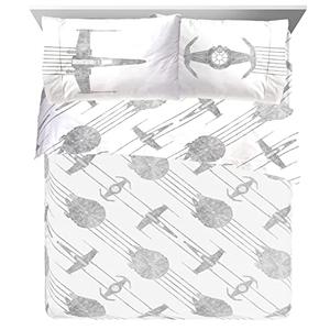 Jay Franco Kids Sheet Set with Fitted, Flat Sheets & Pillow Cover - Ultra-Soft Bedding with Pillowcase for Room Decor, White - Star Wars, 4 Piece Queen
