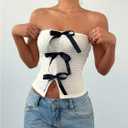SOLY HUX Women's Y2k Bow Tube Top Strapless Sleeveless Slim Fit Bandeau Crop Tops (White, M)
