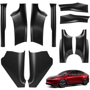 10PCS Carbon Fiber Door Sill Protector & Rear Bumper Guard Compatible with Tesla Model Y Juniper 2025–2026,Anti-Kick Scuff Plate Door Sill Guard Covers,Model Y Accessories(Not for Pre-2024)