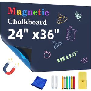 Magnetic Chalkboard Contact Paper,24"x36" Blackboard Wallpaper Peel and Stick, Magnetic Black Board Wall Decal for Home Playroom Classroom (Blue-Grey)