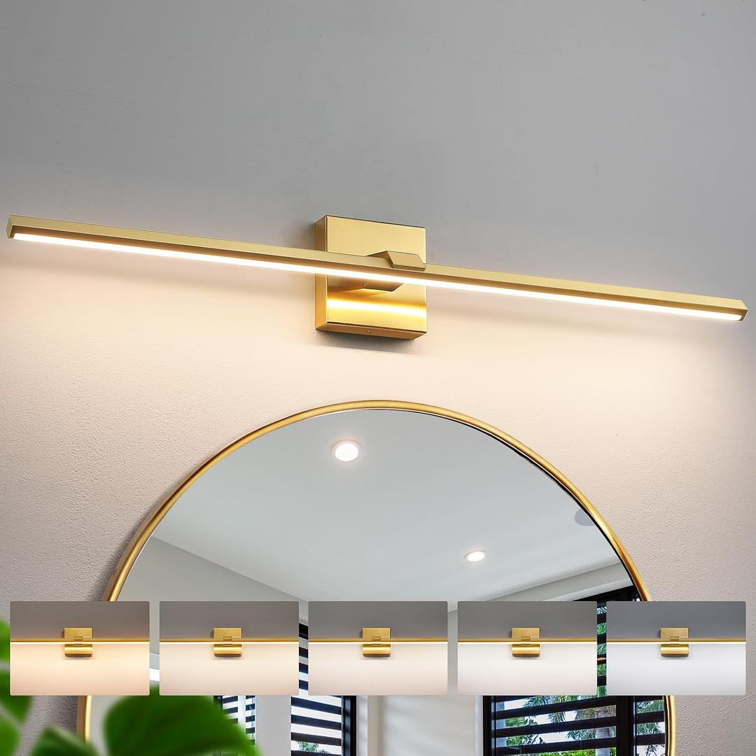 Gold Bathroom Light Fixtures 32 inch Modern Brushed Gold Vanity Light Bar for Bathroom 24W Dimmable 5CCT LED Vanity Lighting Fixture Over Mirror