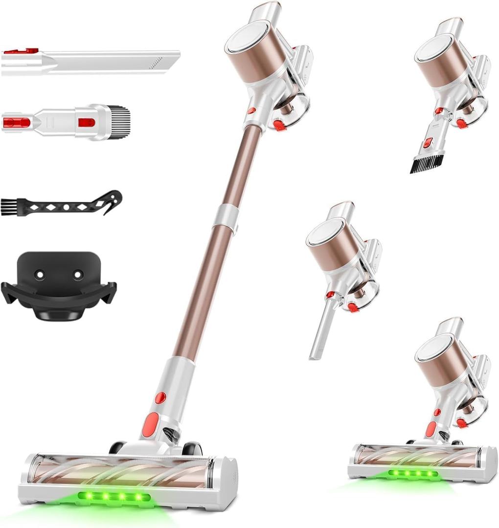Cordless Vacuum Cleaner, 500W/40Kpa Vacuum Cleaners for Home (Gold)
