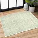 2x3 Washable Rug Soft Area Rug for Entryway, Sage Green Non-Slip Indoor Door Mat Distressed Floral Low-Pile Kitchen Rugs, Neutral Vintage Carpet for Entrance Kitchen Bedside Farmhouse (Light Sage Green and Ivory)