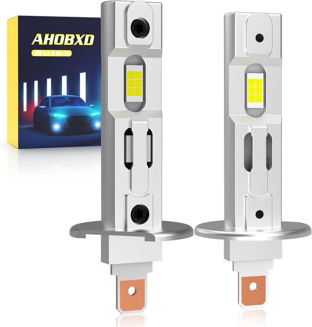 H1 Light Bulbs,6500K White Super Bright Upgraded 600% 30000LM Brightness Real 1:1 Halogen Size 80000Hours Lifespan H1/H1LL Flicker Free and Canbus Free IP68 Waterproof Pack of 2