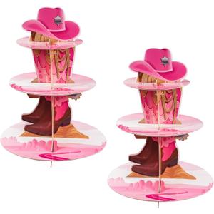 2 Pack Western Cowgirl Cupcake Stand 3 Tier Cowgirl Birthday Cupcake Holder Dessert Tower western Theme Party Decorations for Wild Baby Shower Birthday Party Supplies