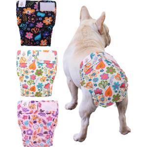 CuteBone Washable Dog Diapers Female No Tail Hole 3 Pack Reusable Doggie Period Training Pants for Docked-Tail Frenchie French Bulldog Boston Terrier Without Tail WWD19M (Medium)