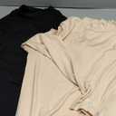 Ficerd 2 Pack Women's Mock Turtleneck Shirts, Long Sleeve Mock Neck Pullover Tops Slim Fitted Stretch Undershirt Tee Blouse (Black, Apricot, Large)