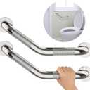 16 Inch Angled Shower Grab Bar, Munzong Anti Slip Satin Brushed Nickel Bathroom Grab Bar, Knurled Bathroom Balance Bar,Safety Hand Rail Support Handicap Elderly Injury Senior Assist Bath Handle