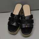 Coutgo Women's Wedge Sandals Platform Espadrille Heels Open Toe Strappy Slip On Casual Summer Slide Shoes (7.5, Black)