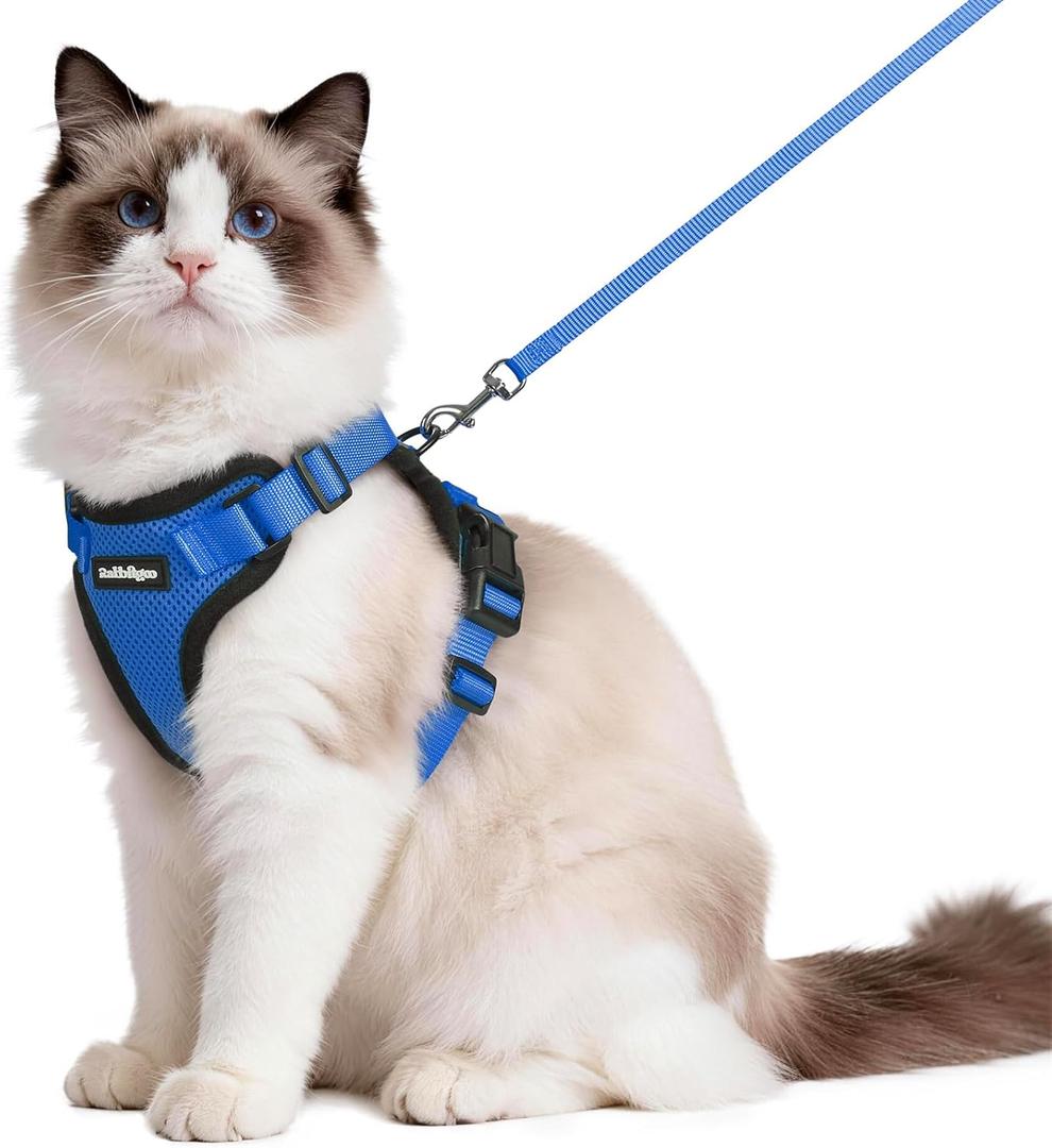 rabbitgoo Cat Harness and Leash for Walking, Escape Proof Soft Adjustable Vest Harnesses for Cats, Easy Control Breathable Reflective Strips Jacket, Navy Blue, M
