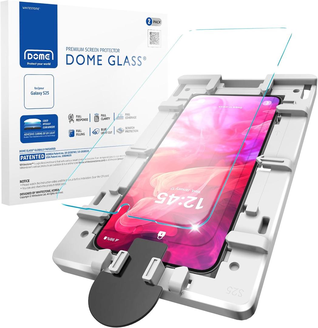 DOME GLASS Whitestone for Samsung Galaxy S25 [Perfect Full Coverage] Tempered Glass Screen Protector with a technical patent [2Pack]