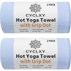 2 Pack Hot Yoga Towel with Grip DotStickyfiber Yoga Mat Towels Non Slip for Hot Yoga,Absorbent Microfiber Sweat Anti-Slip Cover,Bikram,Pilates,Exercise,Fitness (Blue)