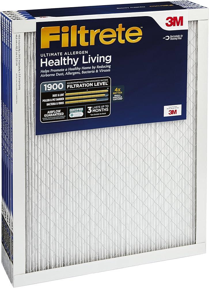 Filtrete MPR 1900 24 x 24 x 1 Healthy Living Ultimate Allergen Reduction AC Furnace Air Filter, Airflow up to 90 days, 6-Pack