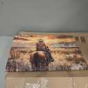 Western Cowgirl Riding Horse Canvas Wall Art Western Girl Room Oil Posters Pictures Sunset Countryside Landscape Painting Wall Decor Vintage Cowgirl Painting for bedroom country Framed