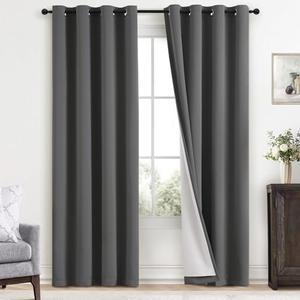 Yakamok Dove Grey 100% Blackout Curtains Grommet Window Treatments with 2 Thick Layers-Light Gray Room Darkening Thermal Insulated Drapes Set of 2 for Bedroom Living Room 52 Inches by 84 Inches length