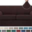 Turquoize 3 Piece Sofa Covers For 2 Cushion Couch Sofa Slipcover Soft Couch Cover For Dogs-Washable Sofa Furniture Covers With 2 Individual Cushion Covers, Feature Thick Fabric (2 Cushion Sofa, Brown)