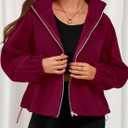 PRETTYGARDEN Womens 2026 Winter Fleece Sherpa Jacket Trendy Long Sleeve Zip Up Cropped Warm Coat Fall Fashion Workout Clothes (X-Large, Burgundy)
