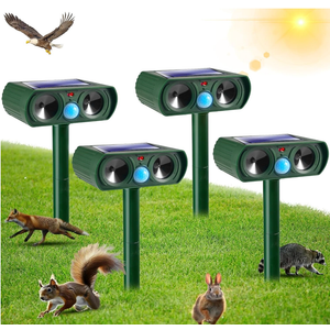 4 Pack Solar Ultrasonic Animal Repellent Outdoor Deer Repellent Devices Waterproof Motion Activated Animal Deterrent Device to Scare Cat Dog Squirrel Rabbit Raccoon Skunk Out of Yard Garden Lawn