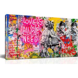 JKWALL77 Banksy Street Wall Art - Graffiti Abstract Canvas Wall-Art for Living Room Ready To Hang Size 40" x 20" (Colors 8)
