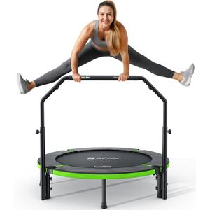 BCAN SP3 40"/48" Foldable Mini Trampoline, Rebounder Trampoline for Adults, U/T Adjustable Foam Handle, Exercise Rebounder for Adults Indoor/Garden Workout, Max Load 330lbs/440lbs-40T-Green